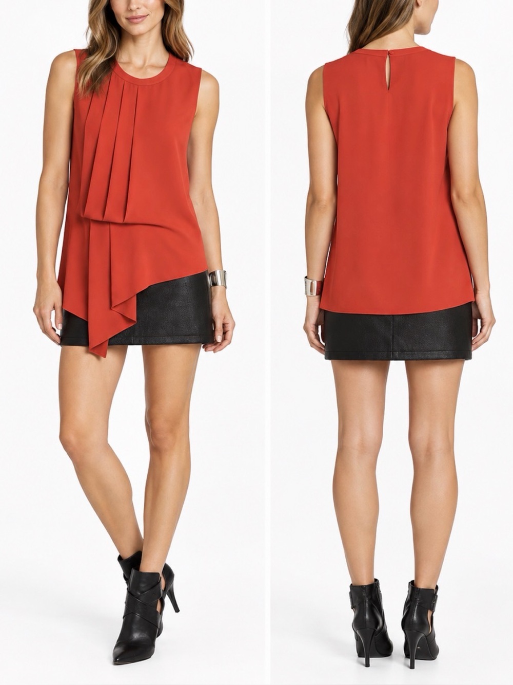 BCBGMaxAzria Brea French Clay Draped Asymmetrical Blouse Size L